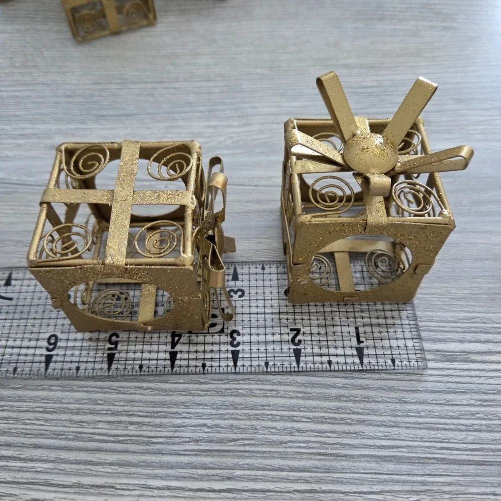Napkin Rings Gold Gift Box Filigree Glitter Holiday Decor Set of 10 Christmas